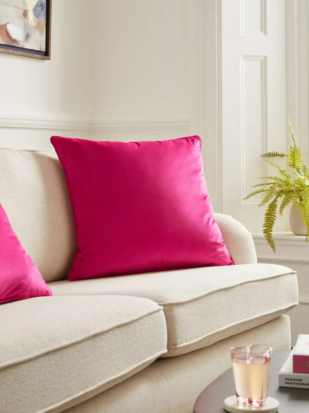 Next Fuchsia Pink 59 x 59cm Matte Velvet Cushion^ Cushions & Throws