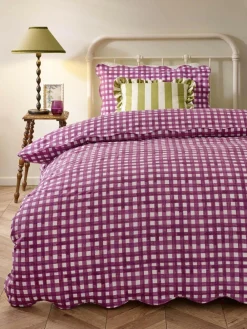 Furn Berry Pink Scalloped Edge Gingham Duvet Set^ Branded Bedlinen|Bedsets & Duvet Covers