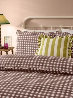 Furn Chocolate Scalloped Edge Gingham Duvet Set^ Branded Bedlinen