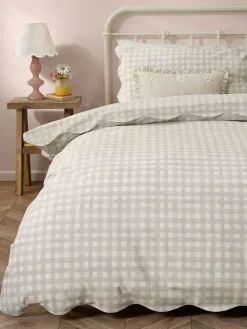 Furn Natural Scalloped Edge Gingham Duvet Set