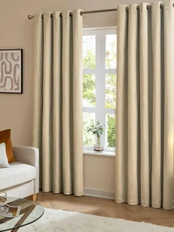 Furn Natural The Ultimate Velvet 100% Blackout Eyelet Lined Curtains^ Curtains & Blinds
