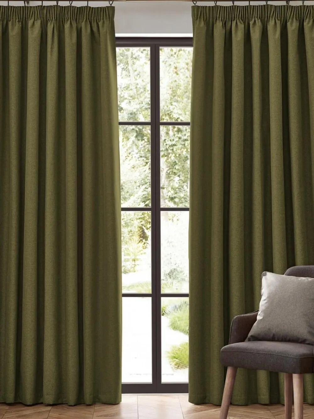 Furn . Olive Dawn 100% Blackout Thermal Pencil Pleat Curtains^ Curtains & Blinds