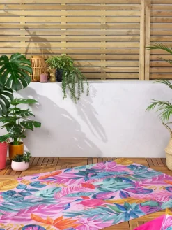 Discount Furn . Pink Psychedelic Jungle Exotic Washable Outdoor/Indoor Rug