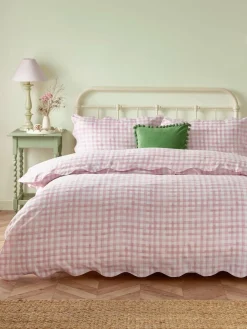 Best Furn Pink Scalloped Edge Gingham Duvet Set