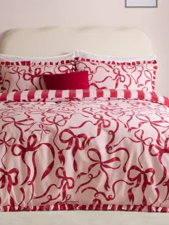 Furn Pink/Red La Vie En Bows Reversible Ruffle Duvet Cover and Pillowcase Set^ Branded Bedlinen|Bedsets & Duvet Covers