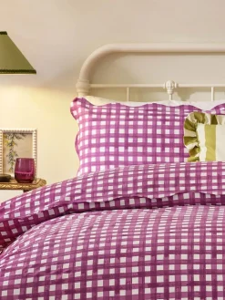 Sale Furn Red Scalloped Edge Gingham Pillowcase Pair