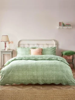 Furn Sage Scalloped Edge Gingham Duvet Set^ Branded Bedlinen