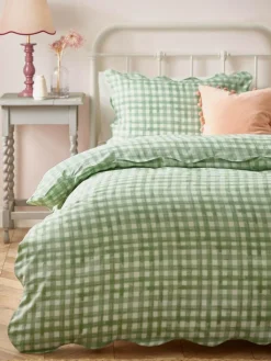 Furn Sage Scalloped Edge Gingham Duvet Set^ Branded Bedlinen