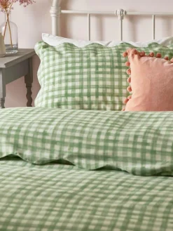 Furn Sage Scalloped Edge Gingham Duvet Set^ Branded Bedlinen
