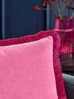 Next Fushsia Pink 45 x 45cm Soft Velour Contrast Fringe Cushion^ Cushions & Throws