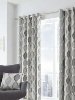 Online Fusion Grey Lennox Eyelet Curtains