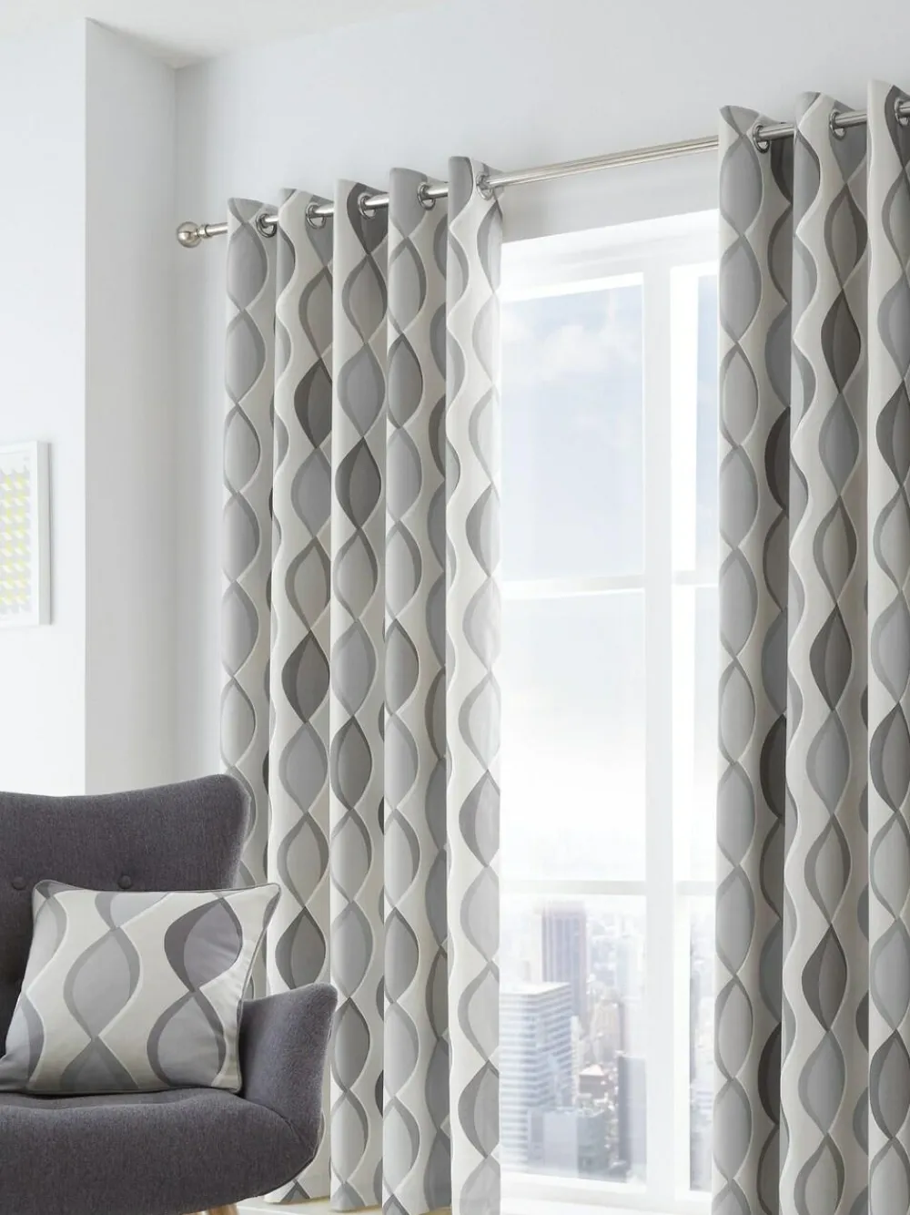 Online Fusion Grey Lennox Eyelet Curtains
