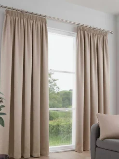 Fusion Natural Galaxy Room Darkening Woven Pair of Pencil Pleat Curtains^ Curtains & Blinds