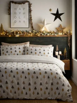 Best Fusion White Festive Trees Supersoft 100% Brushed Cotton Duvet Cover Set