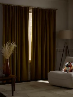 Next Gold Dark Matte Velvet Pencil Pleat Blackout/Thermal Curtains^ Curtains & Blinds