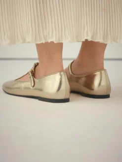 Next Gold Forever Comfort® Leather T-Bar Mary Jane Shoes^Women Flats