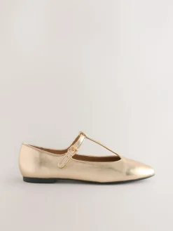 Next Gold Forever Comfort® Leather T-Bar Mary Jane Shoes^Women Flats