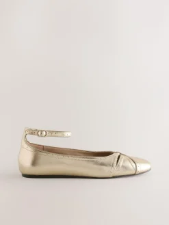 Next Forever Comfort® Leather Ballet Flats With Ankle Strap^Women Flats