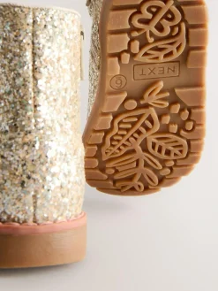 Next Gold Glitter Standard Fit (F) Chelsea Zip Tassel Ankle Boots^ Baby Boots|Boots