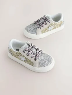 Next Gold Glitter Star Lace-Up Trainers^ Sneakers|Sneakers