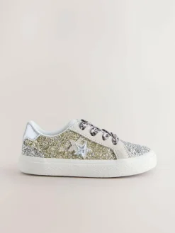 Next Gold Glitter Star Lace-Up Trainers^ Sneakers|Sneakers