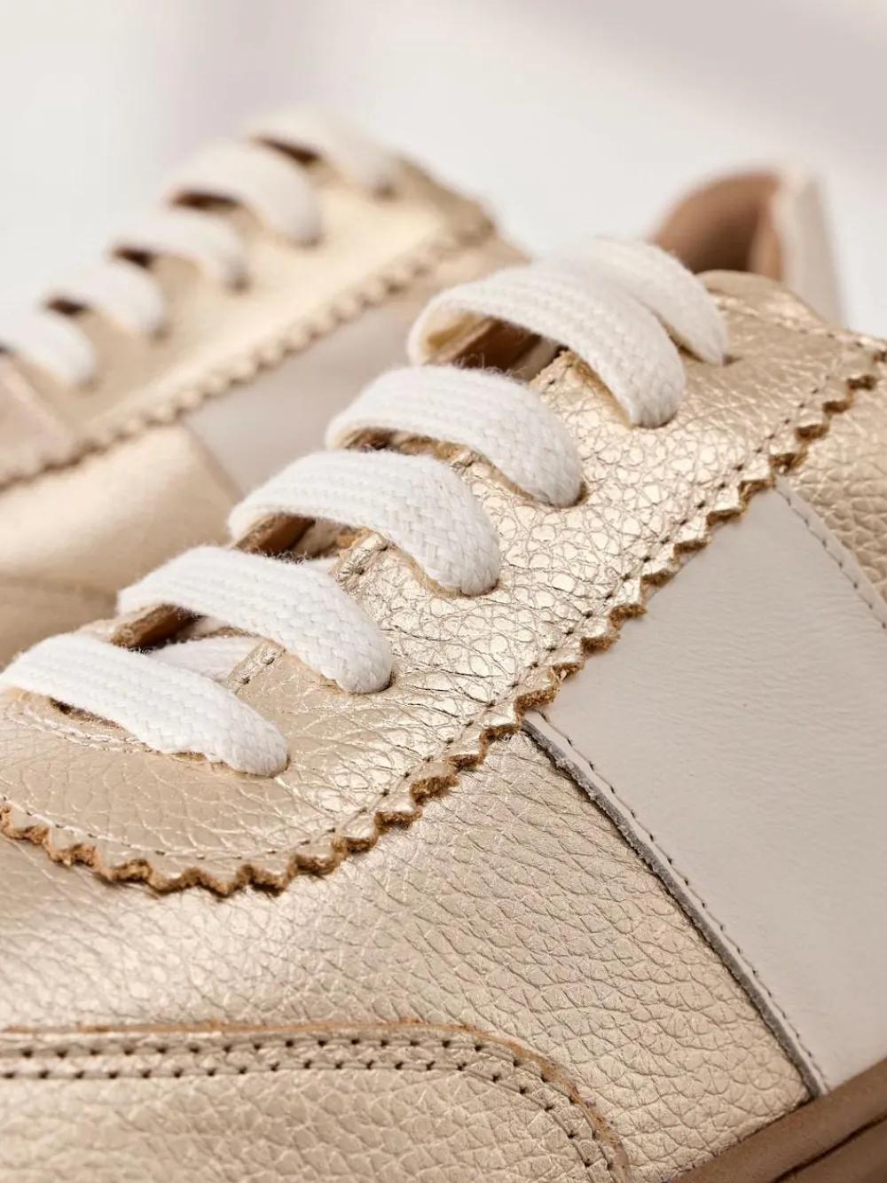 Next Lace Up Signature Premium Leather Chunky Wedge Lace-Up Trainers Gold