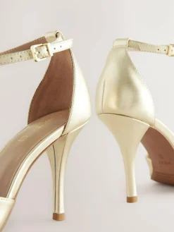 Outlet Next Leather T-Bar Pointed Toe Heels Gold