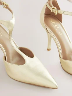 Outlet Next Leather T-Bar Pointed Toe Heels Gold