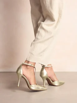 Outlet Next Leather T-Bar Pointed Toe Heels Gold