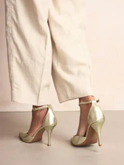 Outlet Next Leather T-Bar Pointed Toe Heels Gold