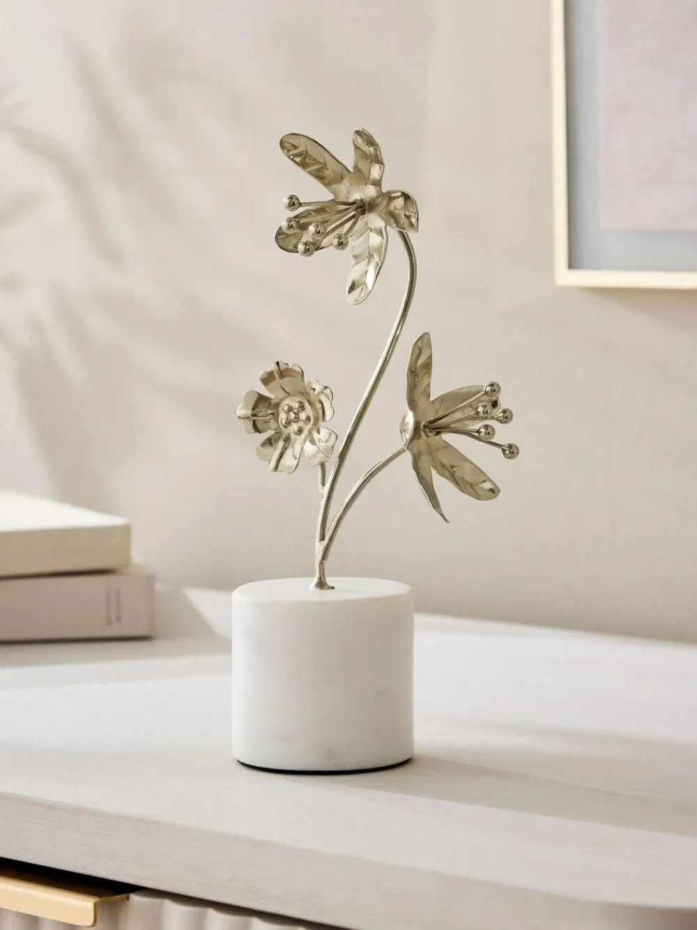 New Next Gold Metal Flower Ornament On Marble Base