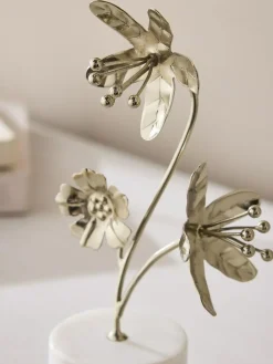 New Next Gold Metal Flower Ornament On Marble Base