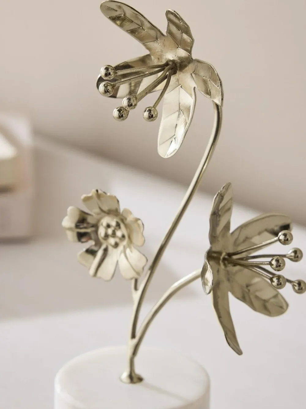 New Next Gold Metal Flower Ornament On Marble Base