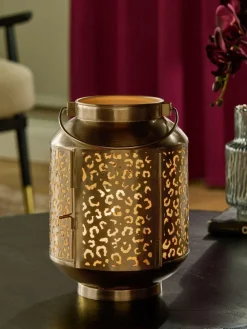 Next Gold Metal Leopard Print Cutout Lantern^ Candle Holders & Lanterns