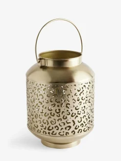 Next Gold Metal Leopard Print Cutout Lantern^ Candle Holders & Lanterns