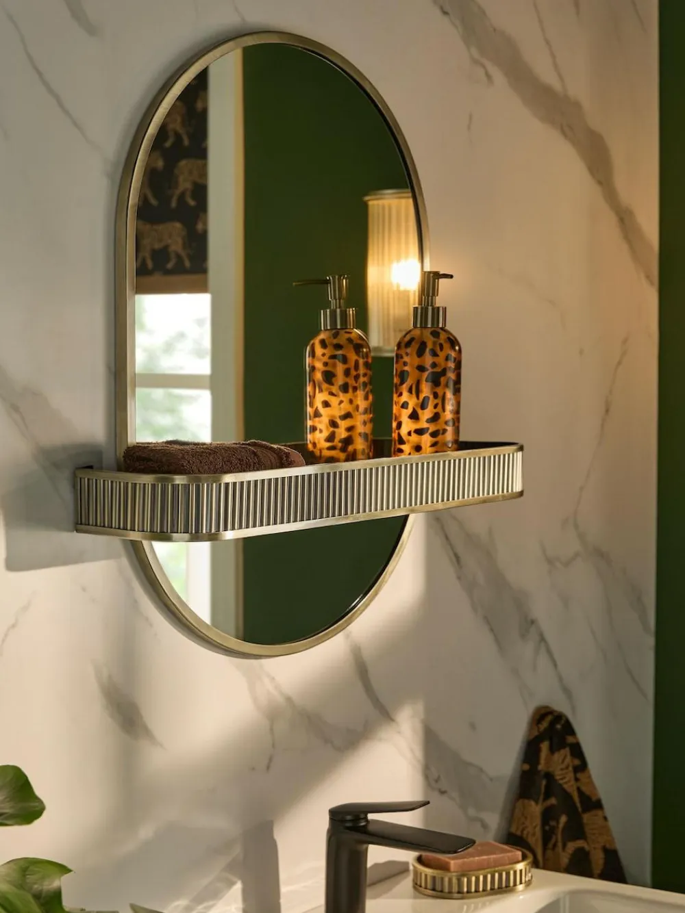 Hot Next Rib Shelf Bathroom Wall Mirror Gold