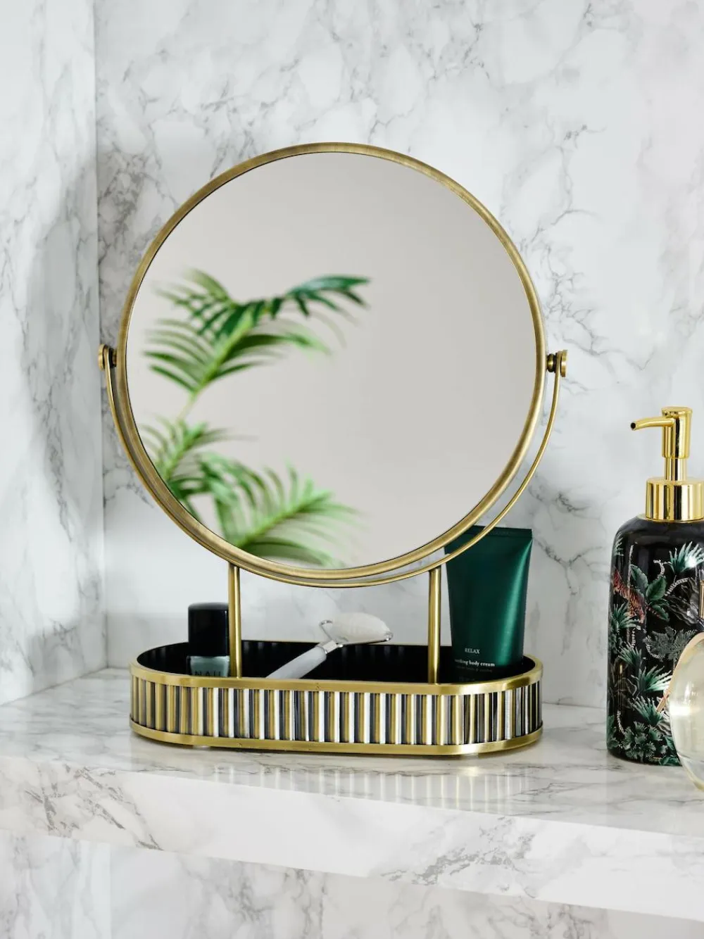 Next Gold Rib 5x Magnification Round Dressing Table Mirror^ Mirrors|Bathroom Accessories