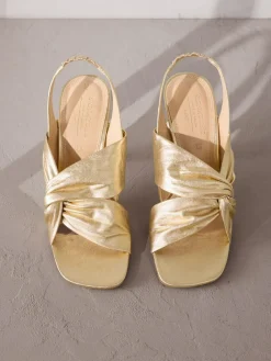 Sale Next Gold Signature Premium Leather Twist Heeled Sandals