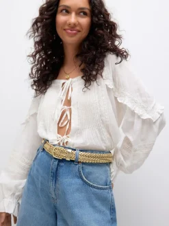 Online Next Hand Plaited Leather Belt Gold Tone