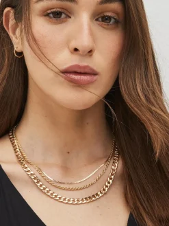 New Next Gold Tone Three Layer Chain Necklace