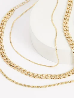 New Next Gold Tone Three Layer Chain Necklace