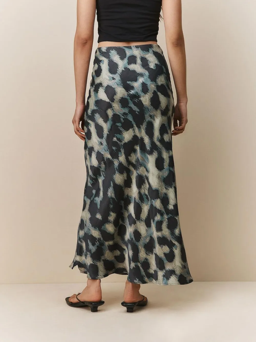 Next Satin Midi Skirt Green Animal Print
