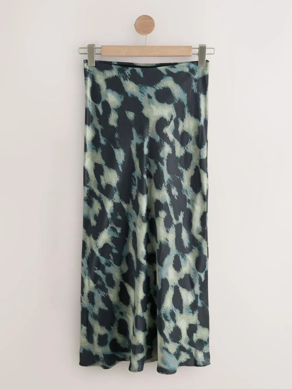 Next Satin Midi Skirt Green Animal Print