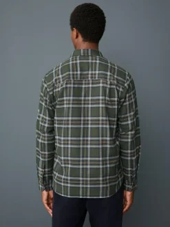 Next Regular Fit Easy Iron Button Down Oxford Shirt Green Blackwatch