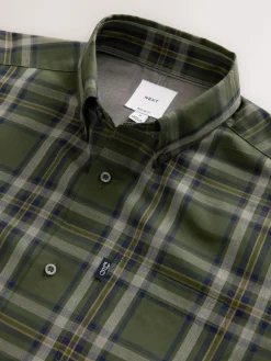 Next Regular Fit Easy Iron Button Down Oxford Shirt Green Blackwatch