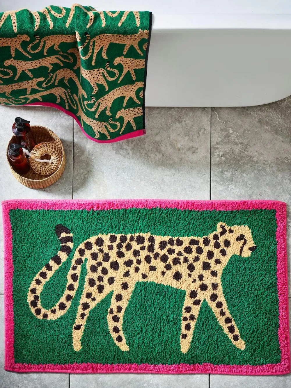 New Next Green Cheetah Animal Print Bath Mat