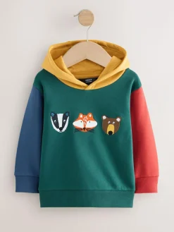 Next Green Colourblock Long Sleeve Printed Hoodie (3mths-7yrs)^BOY Sweatshirts & Hoodies|Sweatshirts & Hoodies