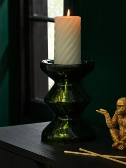 New Next Green Confetti Glass Pillar Candle Holder