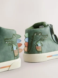 Next Wide Fit (G) Touch Fastening Boots Green Crocodile