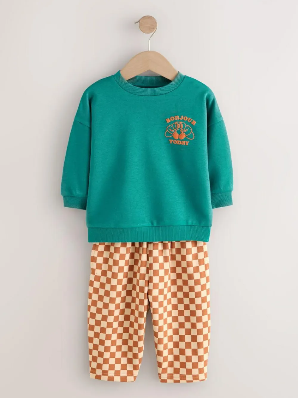 Next Green Croissant Single Sweatshirt And Stripe Joggers Set (3mths-7yrs)^BOY Cosy Club|Sweatshirts & Hoodies